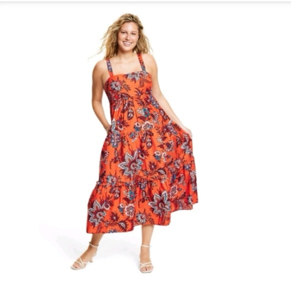 RHODE x Target Women's Large Leafy Floral Print Tiered Midi Dress